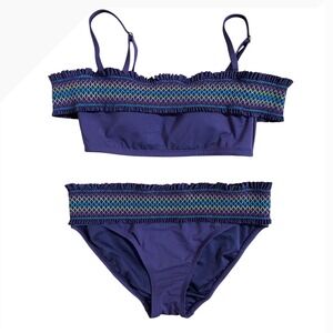 Bleu Rod Beattie Plum Smocked Ruffle Bikini Set Women Size 4 Two Piece Swimsuit